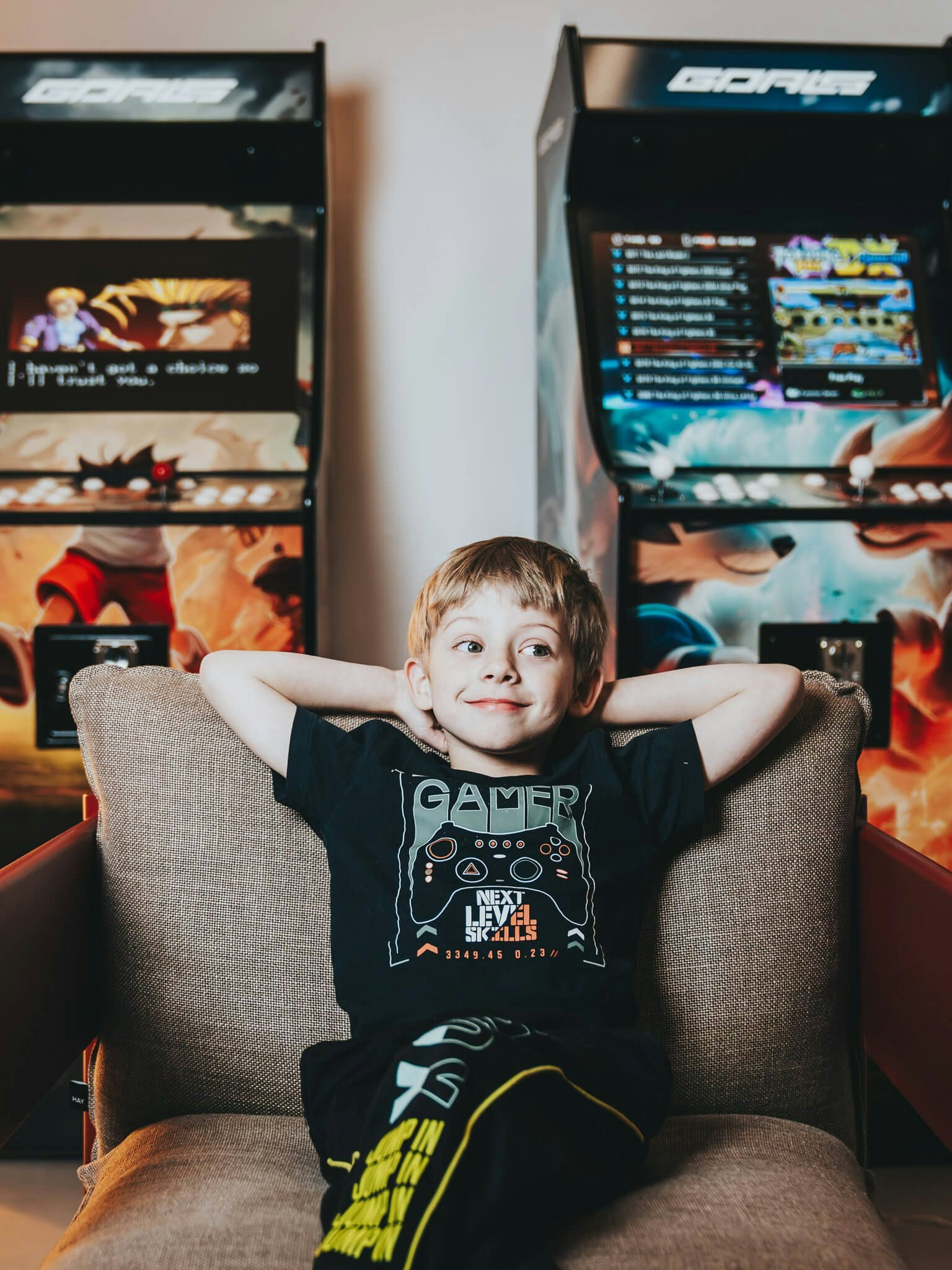 Kid chilling at the office by the arcades